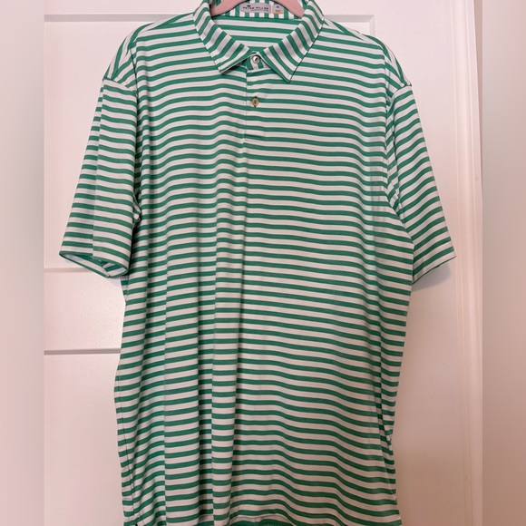 Peter Millar Other - Peter Millar Featherweight UPF 50+ Polo Golf Shirt Sz. XL Green/Whitete Stripe‎